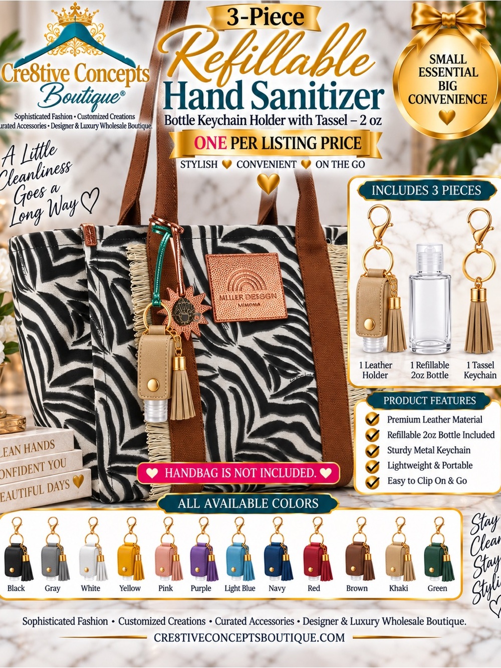 3-Piece Refillable Hand Sanitizer Bottle Keychain Holder with Tassel – 2 oz